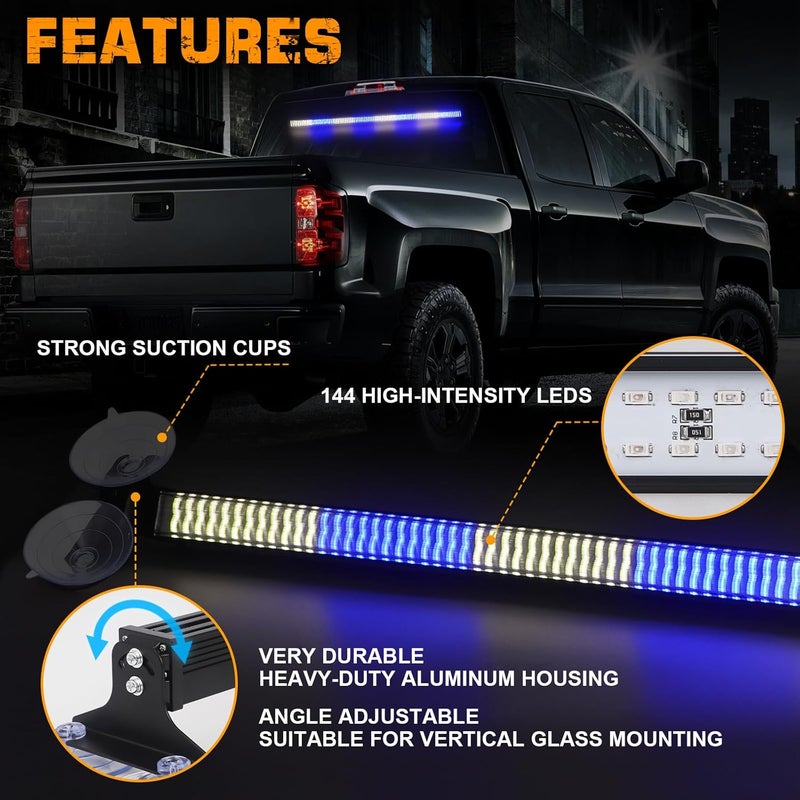 XRIDONSEN 35 inch Traffic Advisor Light Bar 144 LED Blue White Emergency Lights Warning Flashing Safety Windshield strobe Firefighter Police Lights w/Controller for Law Enforcement Vehicles Trucks - Image 3
